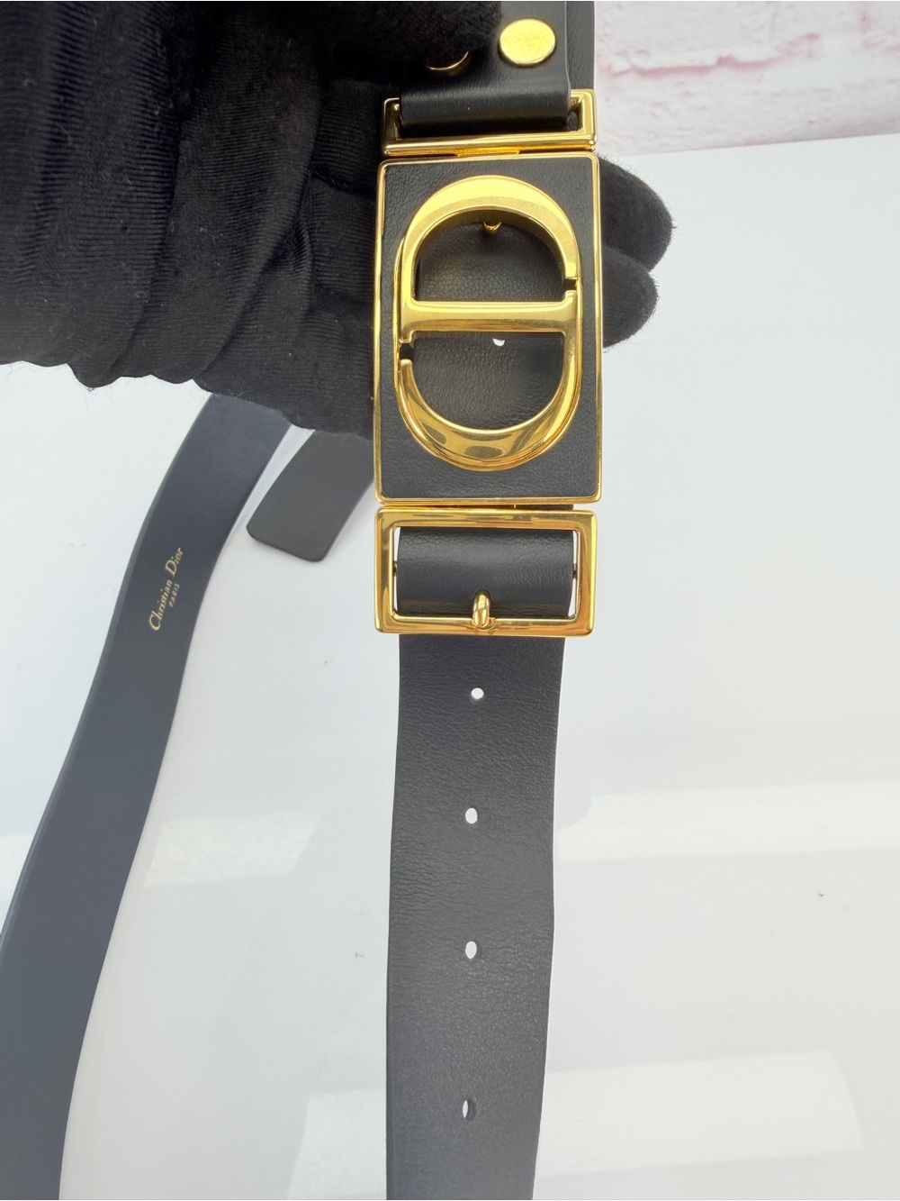 BLACK CHRISTIAN DIOR LEATHER LOGO BELT - Picture 5 of 13